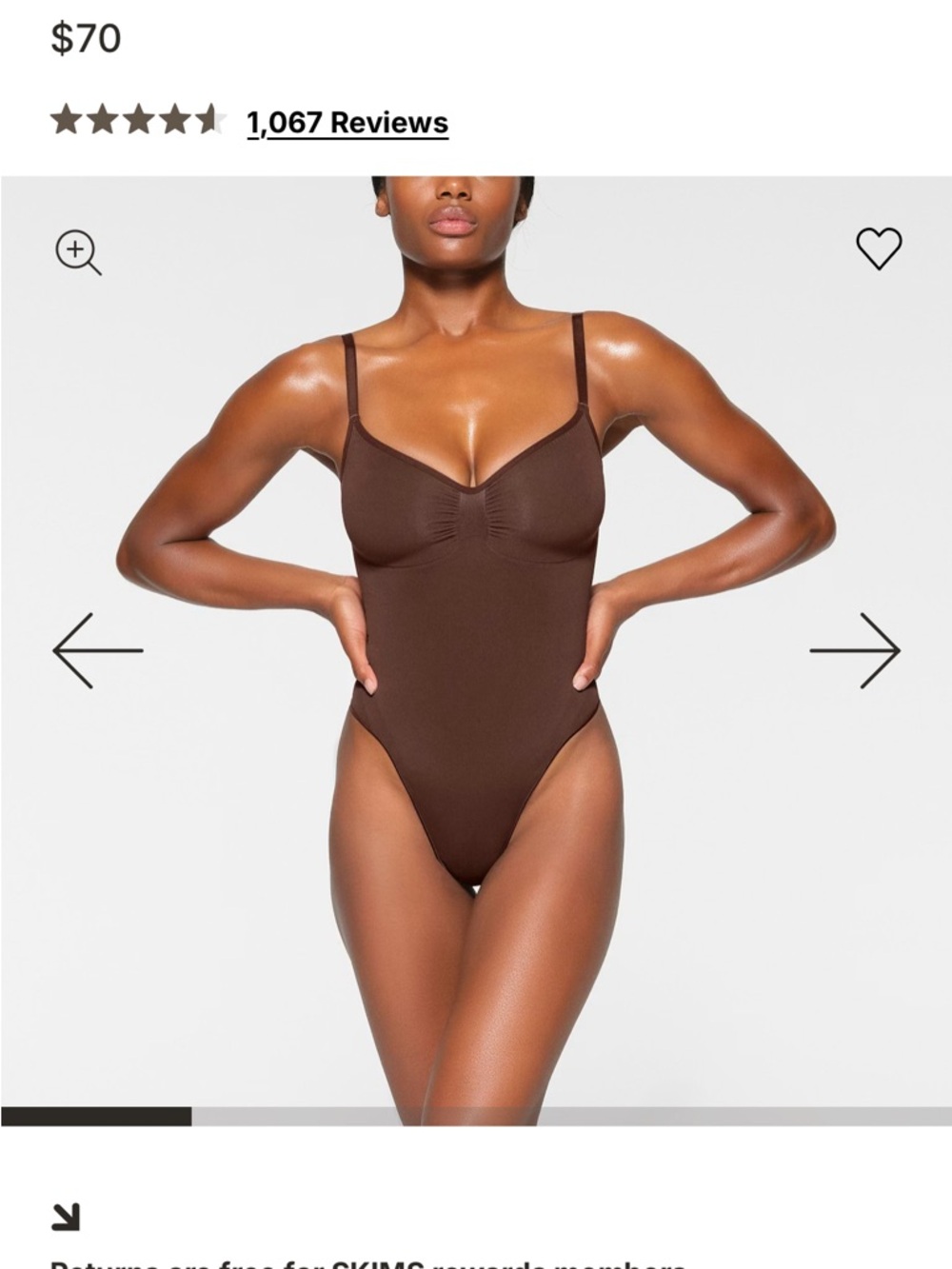 SKIMS Chocolate Brown Scoop Neck Thong Bodysuit